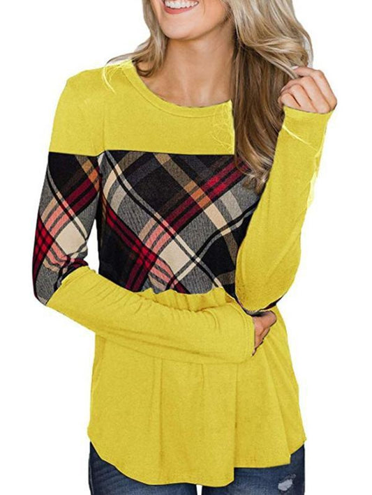 Round-Neck Color Collision Split-Joint Blouse