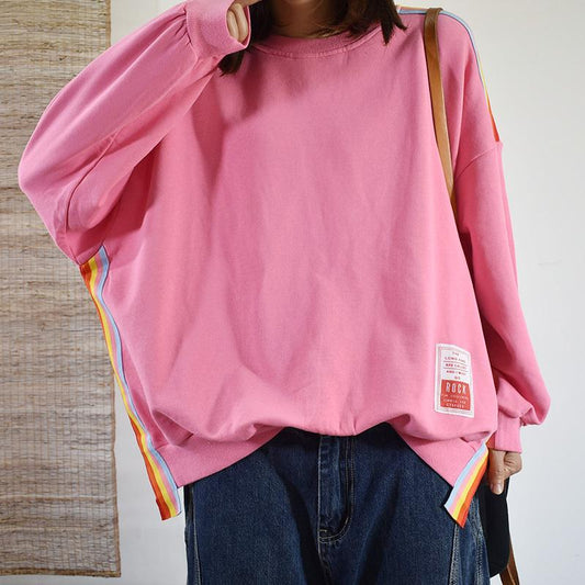 Buykud Colored Stripes Patchwork Long Sleeve Blouse