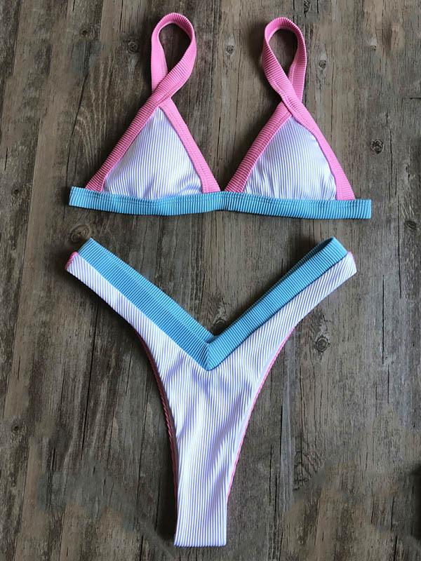 Triangles Colors Hemming Bikini Swimsuit