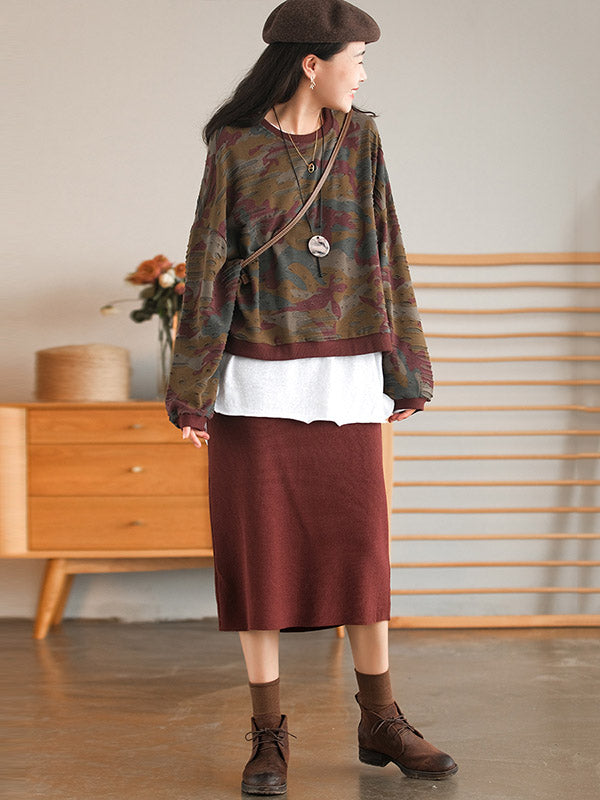 Fashion Split-Joint Camouflage Long Sleeves Sweatshirt Top