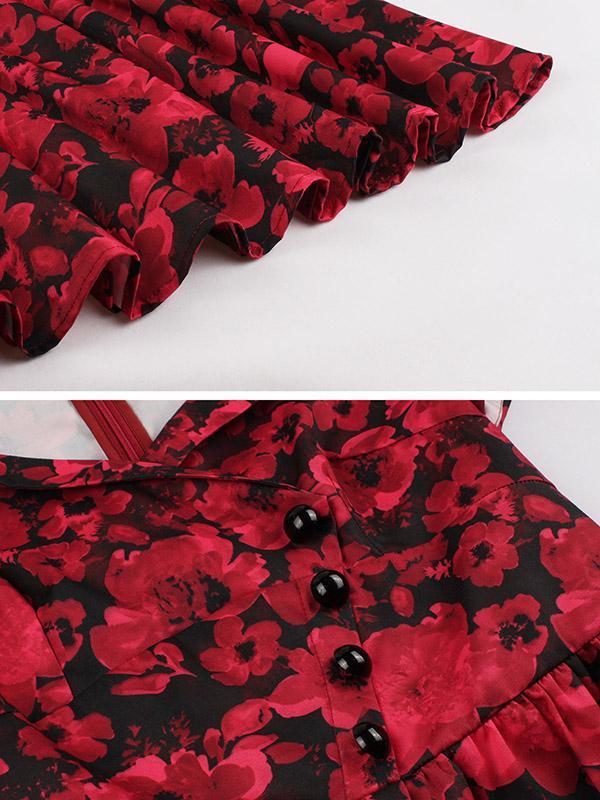 Vintage Printed Short Sleeve Midi Dresses