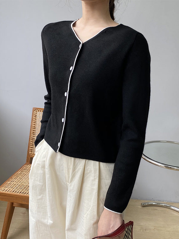 Chic Simple 4 Colors Buttoned V-Neck Long Sleeves Knitted Cardigan
