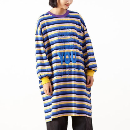 Casual Print Stripe O-neck Loose Top