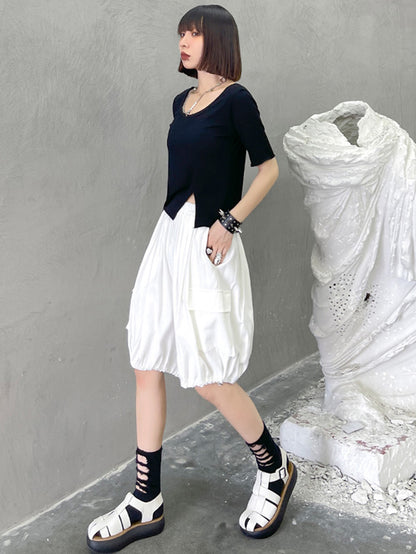 Stylish Loose Elastics High Waisted With Pocket Short Knickerbockers
