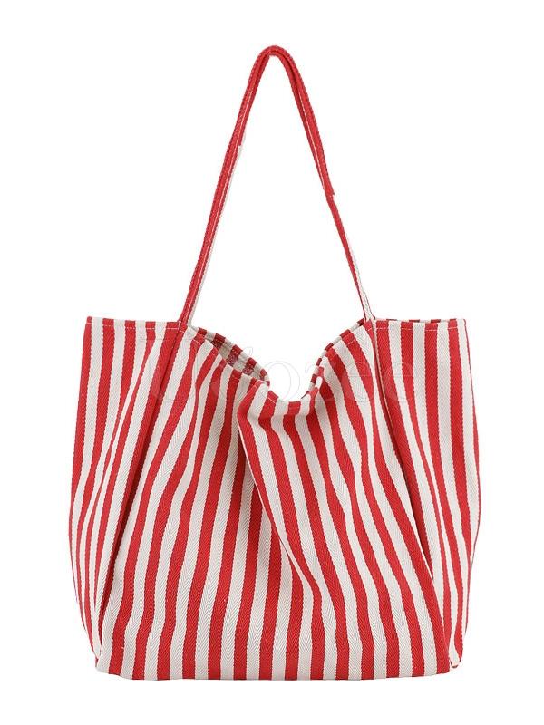 Simple Striped Canvas Shoulder Bag