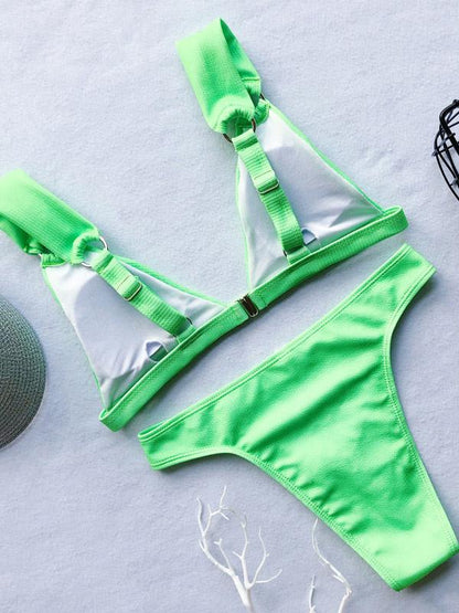 Ribbed Balconette Plain Bikini Swimsuit