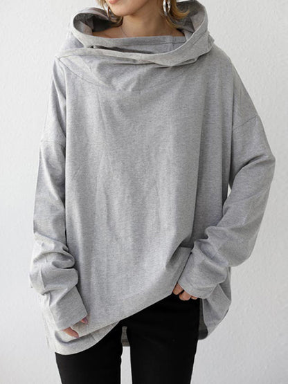 Simple Casual Solid Color Heaps Collar Long Sleeves Hoodies