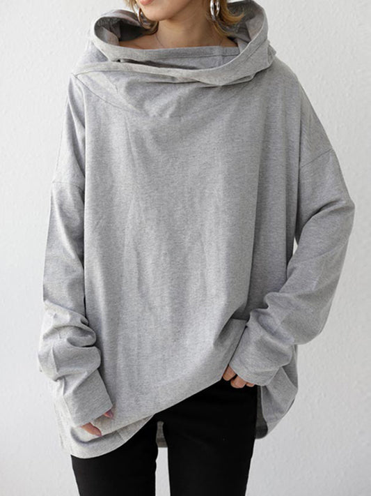 Simple Casual Solid Color Heaps Collar Long Sleeves Hoodies
