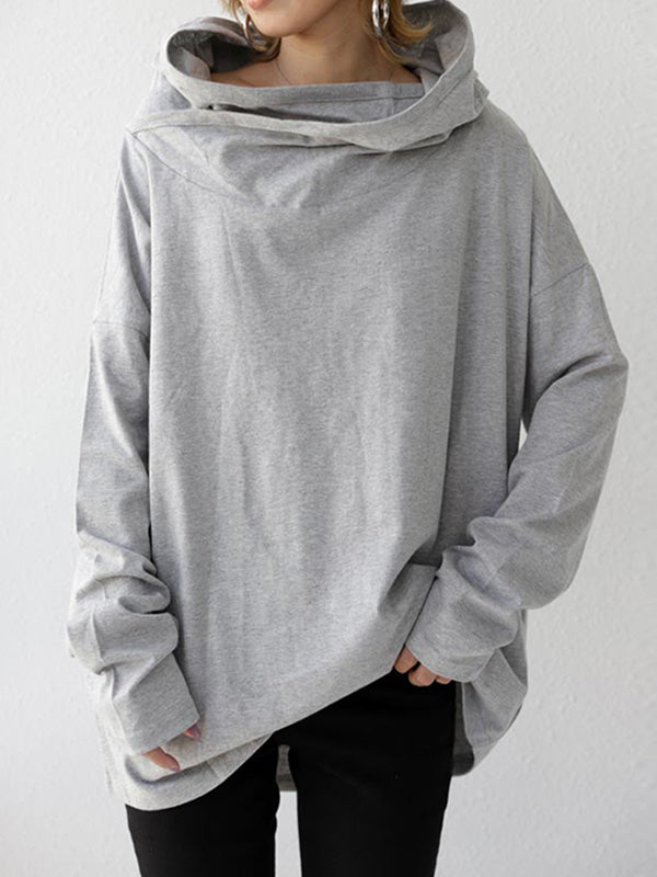 Simple Casual Solid Color Heaps Collar Long Sleeves Hoodies
