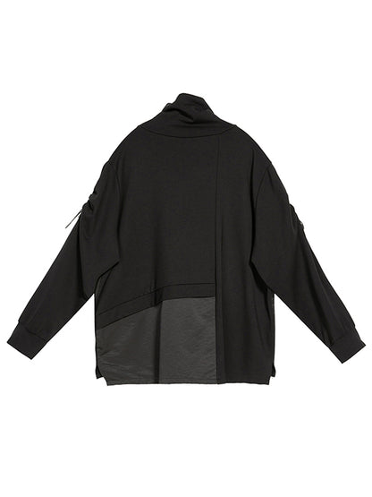 Autumn Loose Drawstring High-Neck False Two T-Shirt