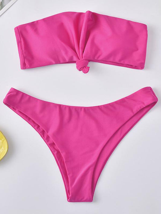 Solid Color Bandeau Split Bikini Swimsuit