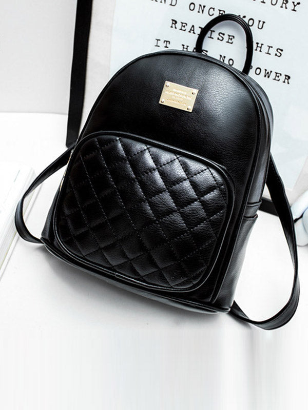 Original Solid Color Zipper PU Backpack