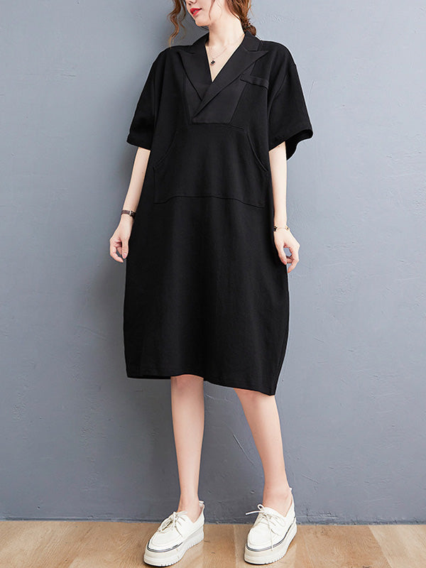 Urban Notched Collar Split-Joint Midi Dress