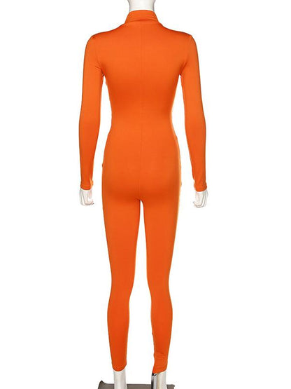 Solid High Waist Zipper Breathable Yoga&Gym Jumpsuits