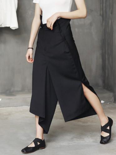Black Cropped Wide-leg Three-quarter Pants