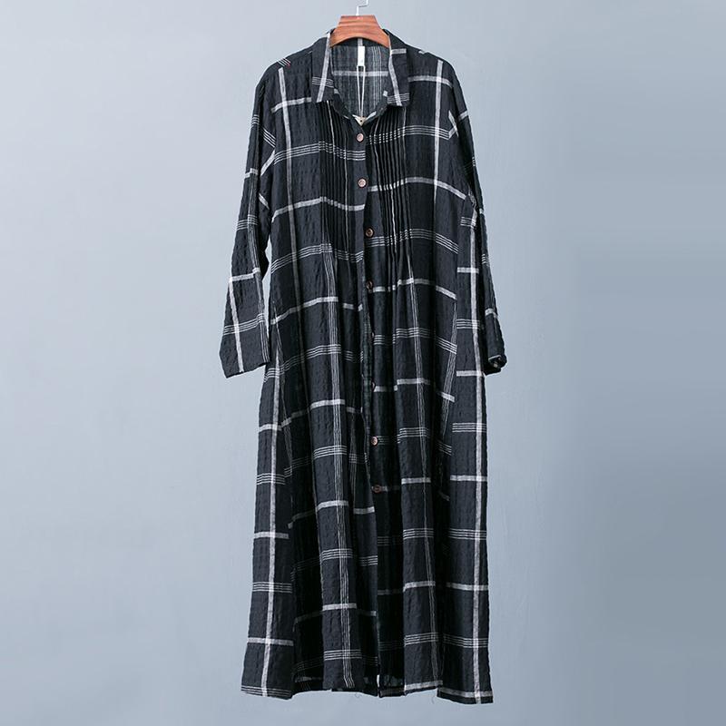 Buykud Plaid Folded Single Breasted Loose Coat