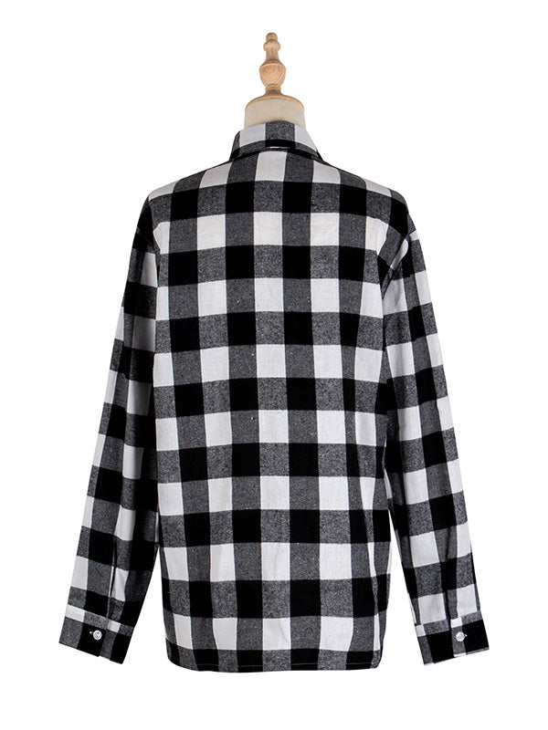 Causal Lapel Buttoned Plaid Long Sleeves Blouses