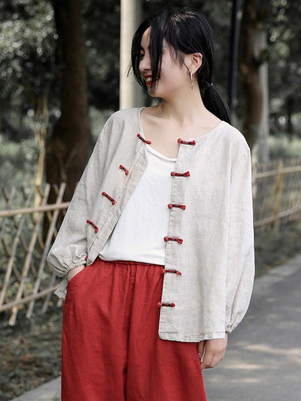 Artistic Retro Buckle Blouse Tops
