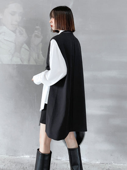 Cool Irregular Solid Color Split-Joint With Pocket Tied Notched Collar Sleeveless Vest Outwear