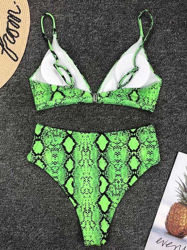 Snakeskin Printed High Waist Bikini Swimsuit