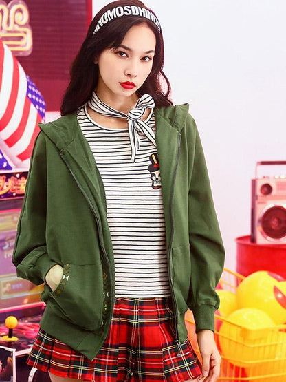 Casual Batwing Sleeves Embroidered Outwear
