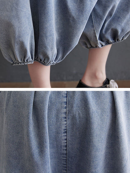 Loose Casual Elasticity High-Waist Wide Legs Jean Pants Knickerbockers