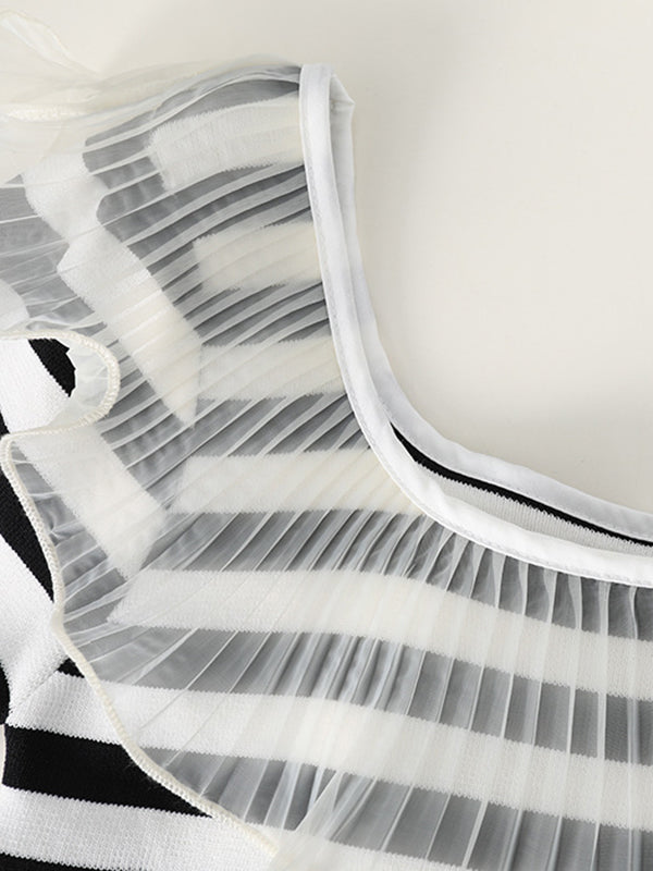 Original Chic Falbala Mesh Split-Joint T-Shirt Top