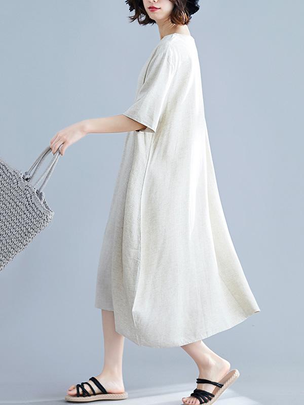 Solid Ruffled Short Sleeves Dress