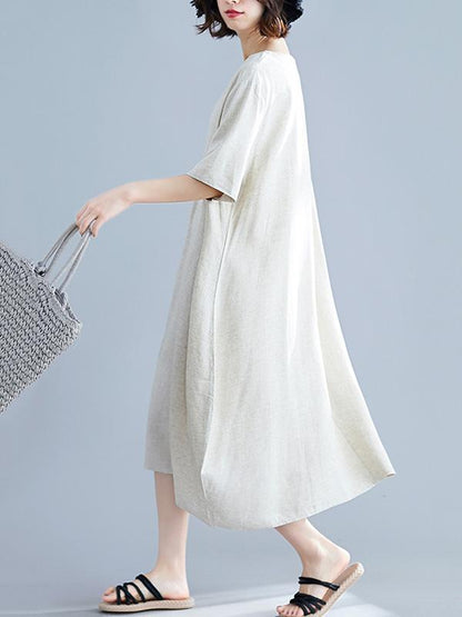 Solid Ruffled Short Sleeves Dress