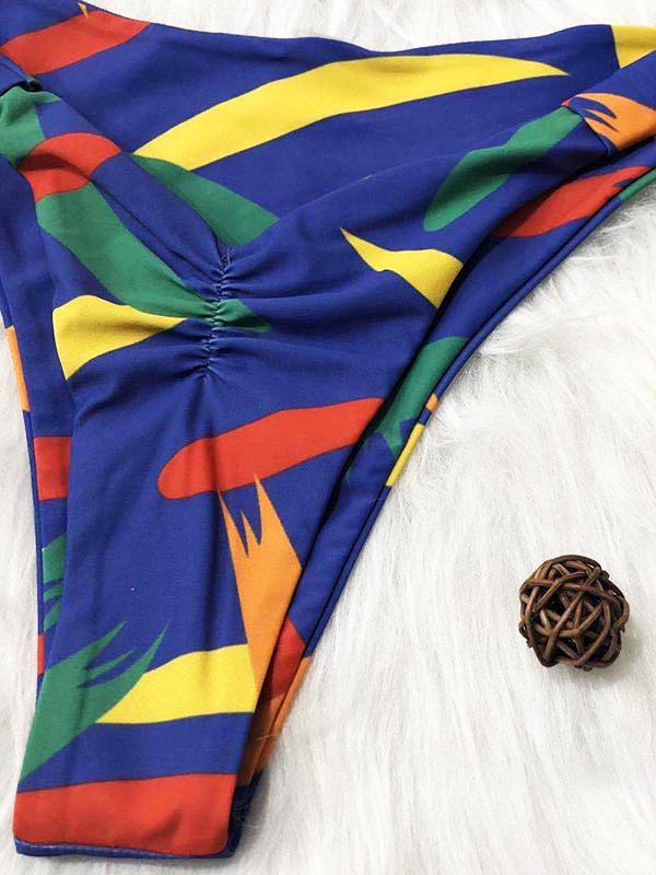 Abstract Printed Triangles Bandage Split Bikini Swimsuit