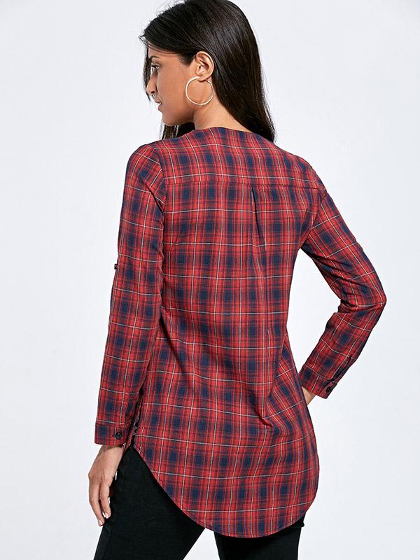 Vintage Bandage Plaid Blouses&Shirts Tops