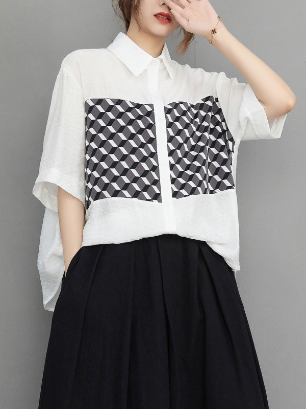 Original Contrast Color Printed Blouse