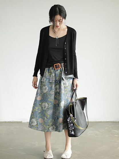 Original Retro Frog Belted Denim Skirt