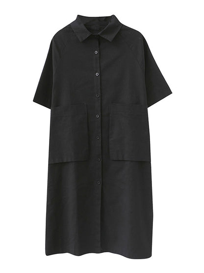 Original Solid Color With Pocket Lapel Shirt Dress