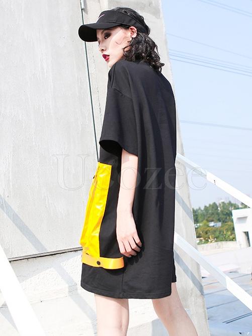 Loose Split-joint Color-block Pocket T-shirt