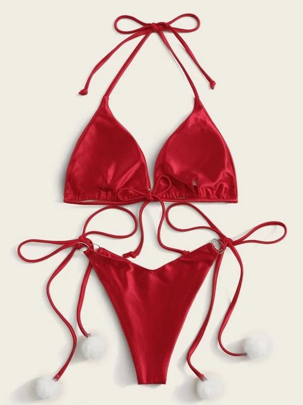 Sexy Bandage Hairball Split Type Bikini Swimsuit