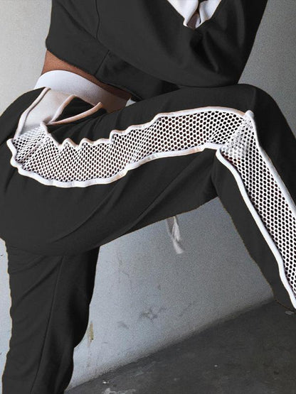 Contrasting Colour Mesh Stitching High-waisted Harem Athletic Pants