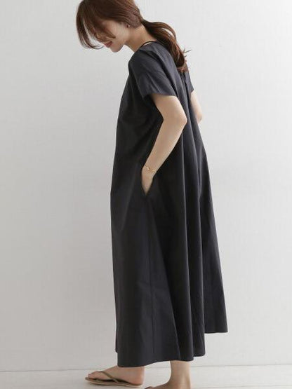 Loose A-line Pure Color Long Dress