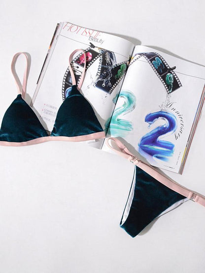 Triangle Top Contrast Bikini Swimsuit