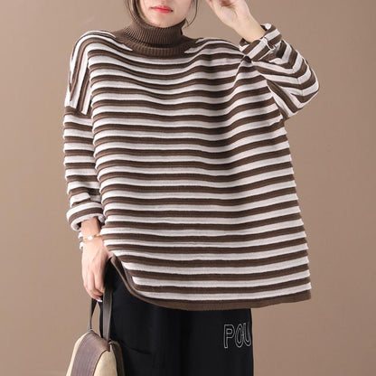 Buykud Classic Stripes Comfortable Casual Turtleneck Sweater