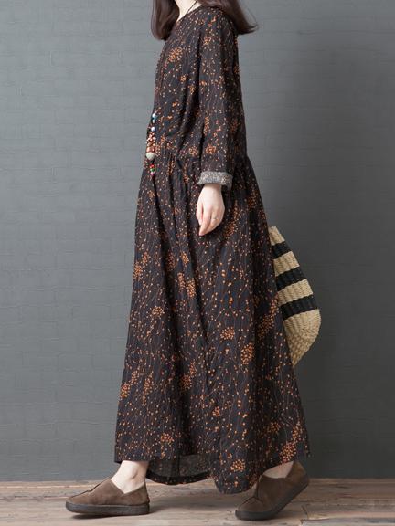 Loose Plus Size Printed Vintage Maxi Dresses