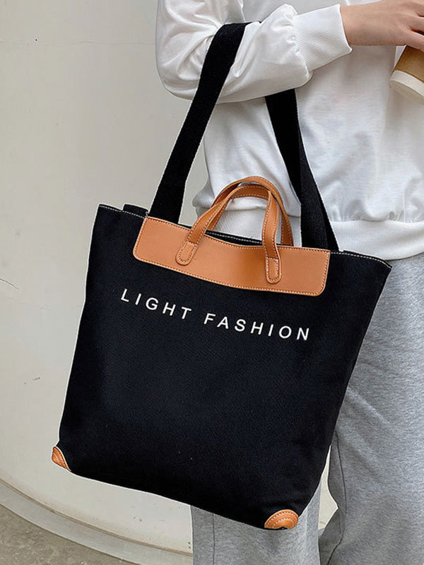 Casual Contrast Color Canvas Tote Bag