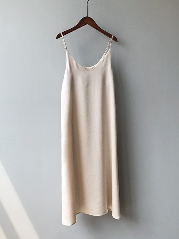 Urban Solid Color Spaghetti-Neck Loose Midi Dress