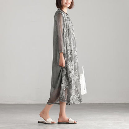 Embroidery Silk Floss Elegant Long Sleeve Dress