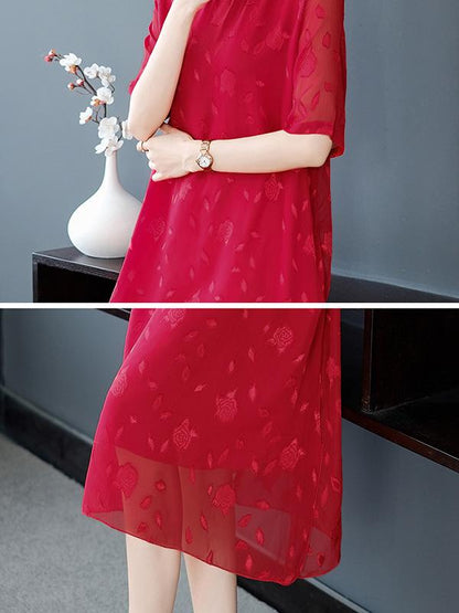 Chiffon Loose Tiered  Solid Dress