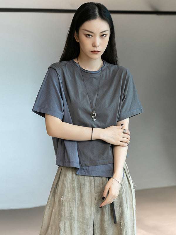 Original Split-Joint Split-Back Asymmetric Round-Neck T-Shirt