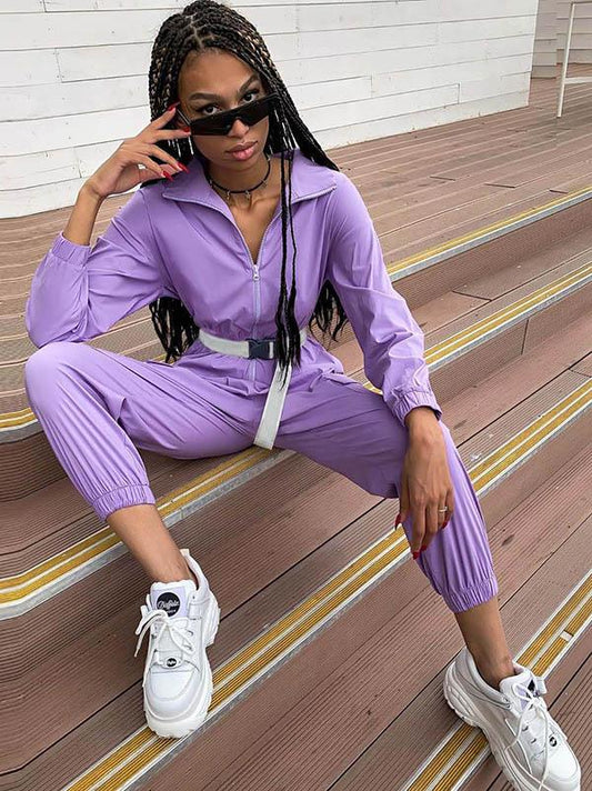 Zipper Belted Overall Jumpsuits