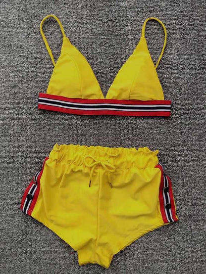 Three-Piece Triangle Ruched Bikini Swimsuit
