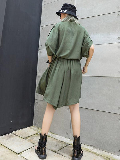 Solid Short Sleeves Rompers