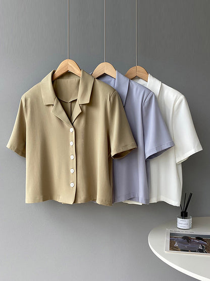 Urban Solid Color Notched Collar Short Sleeves Blouses& Blazer